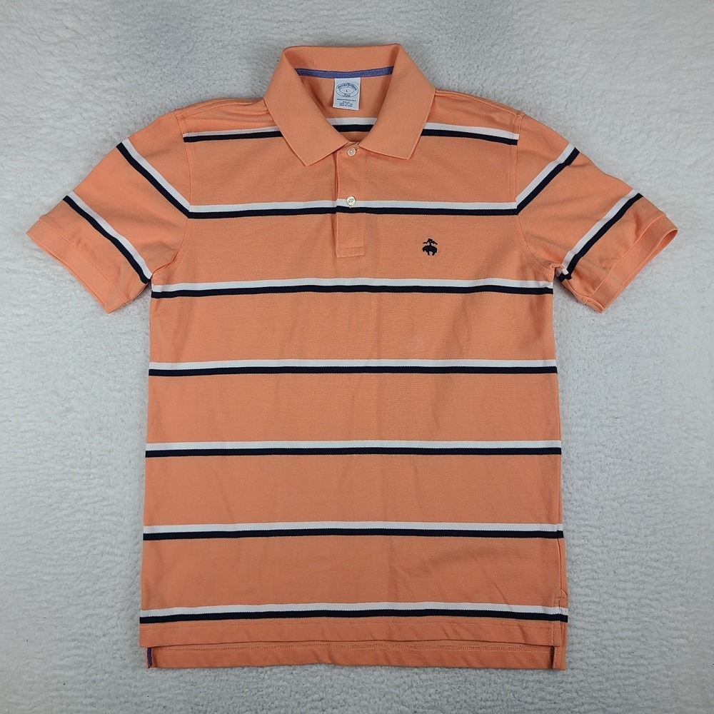 Brooks Brothers Polo Shirt Mens Large Salmon Orange Slim Fit Cotton Performance